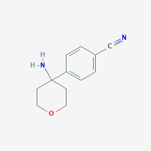 molecular formula C12H14N2O B13216554 4-(4-Aminooxan-4-yl)benzonitrile 