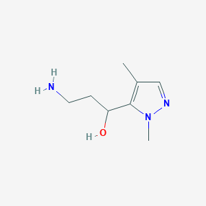 molecular formula C8H15N3O B13217679 3-Amino-1-(1,4-dimethyl-1H-pyrazol-5-yl)propan-1-ol 
