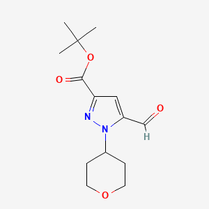 molecular formula C14H20N2O4 B13219109 tert-Butyl 5-formyl-1-(oxan-4-yl)-1H-pyrazole-3-carboxylate 