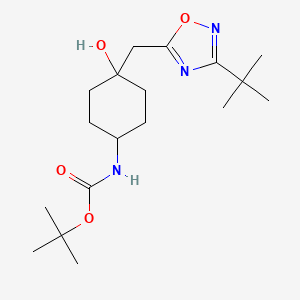 molecular formula C18H31N3O4 B13219932 tert-Butyl N-{4-[(3-tert-butyl-1,2,4-oxadiazol-5-yl)methyl]-4-hydroxycyclohexyl}carbamate 
