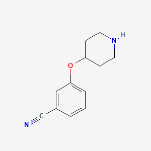 molecular formula C12H14N2O B1322104 3-(Piperidin-4-yloxy)benzonitrile CAS No. 459819-37-5