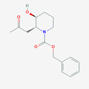 molecular formula C16H21NO4 B132216 trans-N-Benzyloxycarbonyl 3-hydroxy-2-(2-oxopropyl)piperidine CAS No. 1091605-42-3