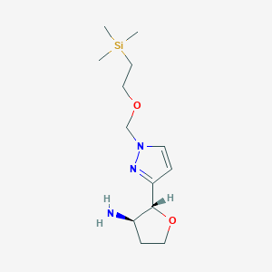 molecular formula C13H25N3O2Si B13222596 (2R,3R)-2-(1-{[2-(trimethylsilyl)ethoxy]methyl}-1H-pyrazol-3-yl)oxolan-3-amine 