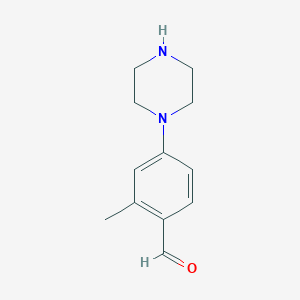 molecular formula C12H16N2O B13222941 2-Methyl-4-(piperazin-1-YL)benzaldehyde 