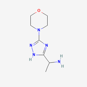 molecular formula C8H15N5O B13223081 1-[3-(Morpholin-4-yl)-1H-1,2,4-triazol-5-yl]ethan-1-amine 