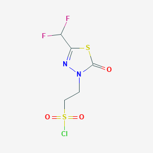molecular formula C5H5ClF2N2O3S2 B13223563 2-[5-(Difluoromethyl)-2-oxo-2,3-dihydro-1,3,4-thiadiazol-3-yl]ethane-1-sulfonyl chloride 