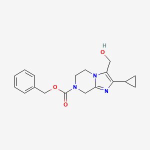 molecular formula C18H21N3O3 B13224542 Benzyl 2-cyclopropyl-3-(hydroxymethyl)-5H,6H,7H,8H-imidazo[1,2-a]pyrazine-7-carboxylate 