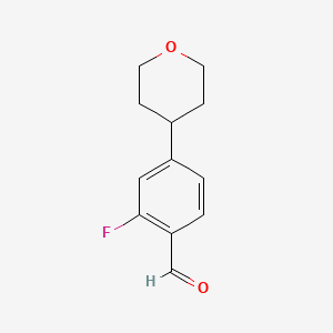 molecular formula C12H13FO2 B13224667 2-Fluoro-4-(oxan-4-yl)benzaldehyde 