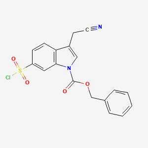 molecular formula C18H13ClN2O4S B13225320 Benzyl 6-(chlorosulfonyl)-3-(cyanomethyl)-1H-indole-1-carboxylate 