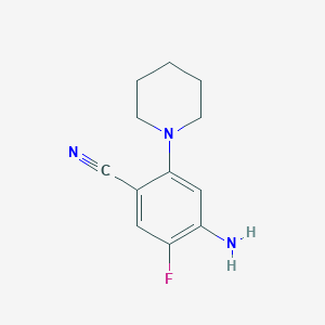 molecular formula C12H14FN3 B13225682 4-Amino-5-fluoro-2-(piperidin-1-yl)benzonitrile 
