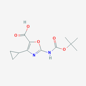 molecular formula C12H16N2O5 B13226992 2-{[(Tert-butoxy)carbonyl]amino}-4-cyclopropyl-1,3-oxazole-5-carboxylic acid 