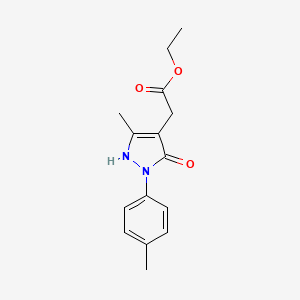 molecular formula C15H18N2O3 B13227230 Ethyl 2-[5-methyl-2-(4-methylphenyl)-3-oxo-2,3-dihydro-1H-pyrazol-4-yl]acetate 