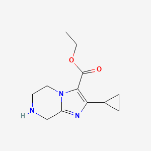 molecular formula C12H17N3O2 B13227488 Ethyl 2-cyclopropyl-5H,6H,7H,8H-imidazo[1,2-a]pyrazine-3-carboxylate 
