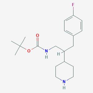 molecular formula C19H29FN2O2 B13228101 tert-butyl N-[3-(4-fluorophenyl)-2-(piperidin-4-yl)propyl]carbamate 