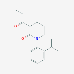 molecular formula C17H23NO2 B13228238 1-[2-(Propan-2-yl)phenyl]-3-propanoylpiperidin-2-one 