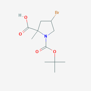 molecular formula C11H18BrNO4 B13228438 4-Bromo-1-[(tert-butoxy)carbonyl]-2-methylpyrrolidine-2-carboxylic acid 
