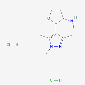 molecular formula C10H19Cl2N3O B13228659 2-(trimethyl-1H-pyrazol-4-yl)oxolan-3-amine dihydrochloride 
