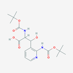 molecular formula C18H27N3O7 B13228700 2-{[(Tert-butoxy)carbonyl]amino}-3-(2-{[(tert-butoxy)carbonyl]amino}pyridin-3-yl)-3-hydroxypropanoic acid 