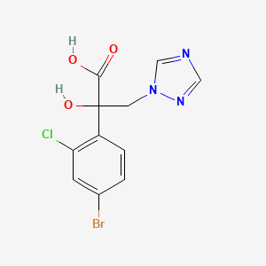 molecular formula C11H9BrClN3O3 B13228778 2-(4-Bromo-2-chlorophenyl)-2-hydroxy-3-(1H-1,2,4-triazol-1-yl)propanoic acid 