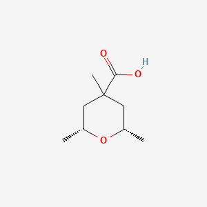 molecular formula C9H16O3 B13229040 (2R,6S)-2,4,6-Trimethyloxane-4-carboxylic acid 
