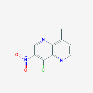 molecular formula C9H6ClN3O2 B13229270 4-Chloro-8-methyl-3-nitro-1,5-naphthyridine 