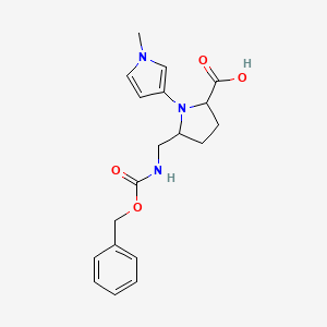 molecular formula C19H23N3O4 B13229295 5-({[(benzyloxy)carbonyl]amino}methyl)-1-(1-methyl-1H-pyrrol-3-yl)pyrrolidine-2-carboxylic acid 