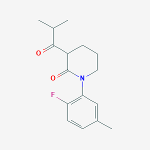 molecular formula C16H20FNO2 B13229319 1-(2-Fluoro-5-methylphenyl)-3-(2-methylpropanoyl)piperidin-2-one 