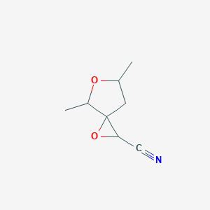 molecular formula C8H11NO2 B13229335 4,6-Dimethyl-1,5-dioxaspiro[2.4]heptane-2-carbonitrile 
