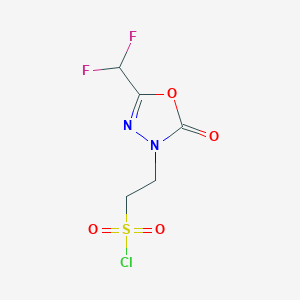 molecular formula C5H5ClF2N2O4S B13229397 2-[5-(Difluoromethyl)-2-oxo-2,3-dihydro-1,3,4-oxadiazol-3-yl]ethane-1-sulfonyl chloride 