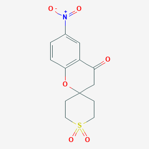 molecular formula C13H13NO6S B13229473 6-Nitro-3,4-dihydrospiro[1-benzopyran-2,4'-[1lambda6]thiane]-1',1',4-trione 