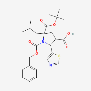 molecular formula C25H32N2O6S B13229482 1-[(Benzyloxy)carbonyl]-5-[(tert-butoxy)carbonyl]-5-(2-methylpropyl)-2-(1,3-thiazol-5-yl)pyrrolidine-3-carboxylic acid 