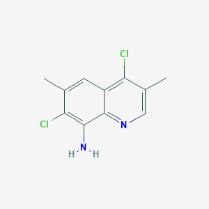 molecular formula C11H10Cl2N2 B13229504 4,7-Dichloro-3,6-dimethylquinolin-8-amine 