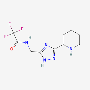 molecular formula C10H14F3N5O B13229592 2,2,2-Trifluoro-N-{[3-(piperidin-2-yl)-1H-1,2,4-triazol-5-yl]methyl}acetamide 