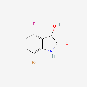 molecular formula C8H5BrFNO2 B13230048 7-Bromo-4-fluoro-3-hydroxy-2,3-dihydro-1H-indol-2-one 
