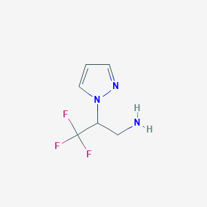 molecular formula C6H8F3N3 B13230112 3,3,3-Trifluoro-2-(1H-pyrazol-1-yl)propan-1-amine 