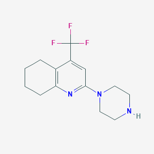 molecular formula C14H18F3N3 B13230126 2-(Piperazin-1-yl)-4-(trifluoromethyl)-5,6,7,8-tetrahydroquinoline 