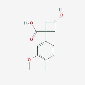 molecular formula C13H16O4 B13230242 (1S,3s)-3-hydroxy-1-(3-methoxy-4-methylphenyl)cyclobutane-1-carboxylic acid 
