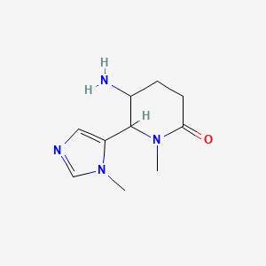 molecular formula C10H16N4O B13230377 5-amino-1-methyl-6-(1-methyl-1H-imidazol-5-yl)piperidin-2-one 