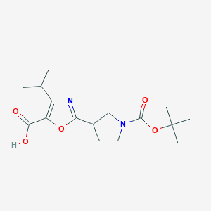 molecular formula C16H24N2O5 B13230606 2-{1-[(Tert-butoxy)carbonyl]pyrrolidin-3-yl}-4-(propan-2-yl)-1,3-oxazole-5-carboxylic acid 