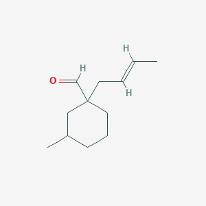 molecular formula C12H20O B13230695 1-(But-2-en-1-yl)-3-methylcyclohexane-1-carbaldehyde 