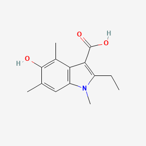 molecular formula C14H17NO3 B13230702 2-Ethyl-5-hydroxy-1,4,6-trimethyl-1H-indole-3-carboxylic acid 