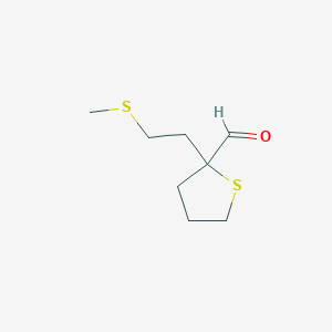 molecular formula C8H14OS2 B13230734 2-[2-(Methylsulfanyl)ethyl]thiolane-2-carbaldehyde 