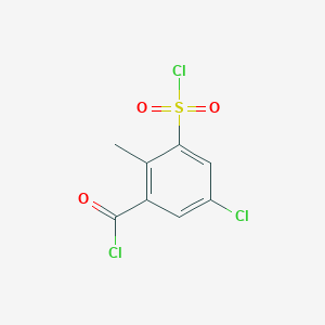 molecular formula C8H5Cl3O3S B13230751 5-Chloro-3-(chlorosulfonyl)-2-methylbenzoyl chloride 