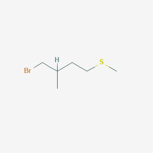 molecular formula C6H13BrS B13230770 1-Bromo-2-methyl-4-(methylsulfanyl)butane 