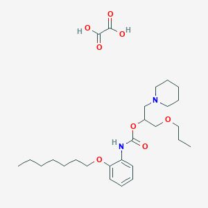 molecular formula C27H44N2O8 B132309 Carbamic acid, (2-(heptyloxy)phenyl)-, 1-(1-piperidinylmethyl)-2-propoxyethyl ester, ethanedioate (1:1) CAS No. 143503-38-2