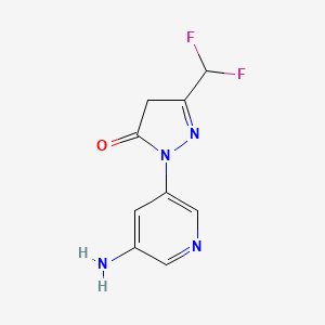 molecular formula C9H8F2N4O B13231133 1-(5-Aminopyridin-3-yl)-3-(difluoromethyl)-4,5-dihydro-1H-pyrazol-5-one 