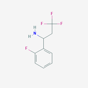 molecular formula C9H9F4N B13231158 3,3,3-Trifluoro-1-(2-fluorophenyl)propan-1-amine 