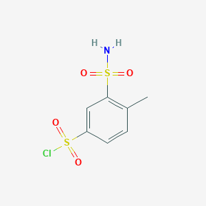 molecular formula C7H8ClNO4S2 B13231172 4-Methyl-3-sulfamoylbenzene-1-sulfonyl chloride 