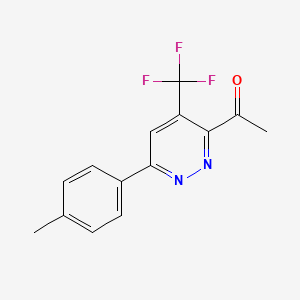 molecular formula C14H11F3N2O B13231243 1-[6-(4-Methylphenyl)-4-(trifluoromethyl)pyridazin-3-yl]ethan-1-one 
