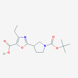 molecular formula C15H22N2O5 B13231377 2-{1-[(Tert-butoxy)carbonyl]pyrrolidin-3-yl}-4-ethyl-1,3-oxazole-5-carboxylic acid 